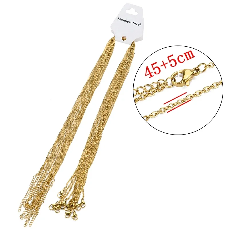 10pcs/lot 45+5cm 45cm 50cm Stainless Steel Adjustable Link Chain Necklace Women Gold Color Fashion chokers Jewelry Wholesale