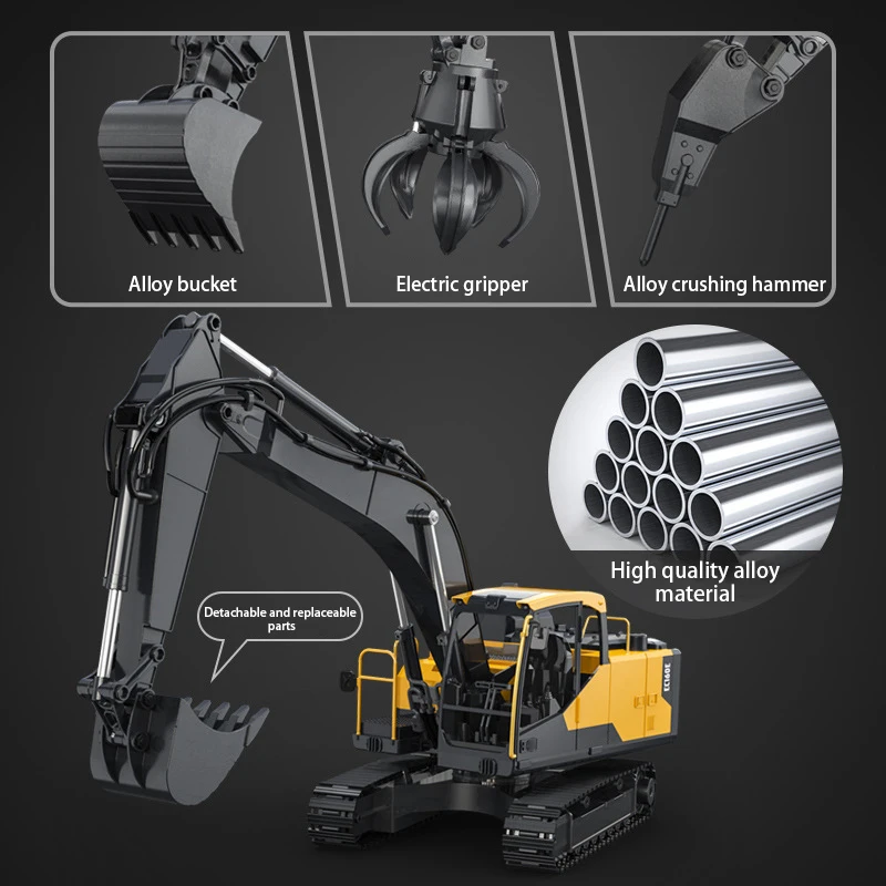 3 IN 1 DOUBLE E EC160E RC Excavator Digger crawler 17CH 1/16 Scale RC Truck Tractor Radio Controlled Car Toys for boys Kids
