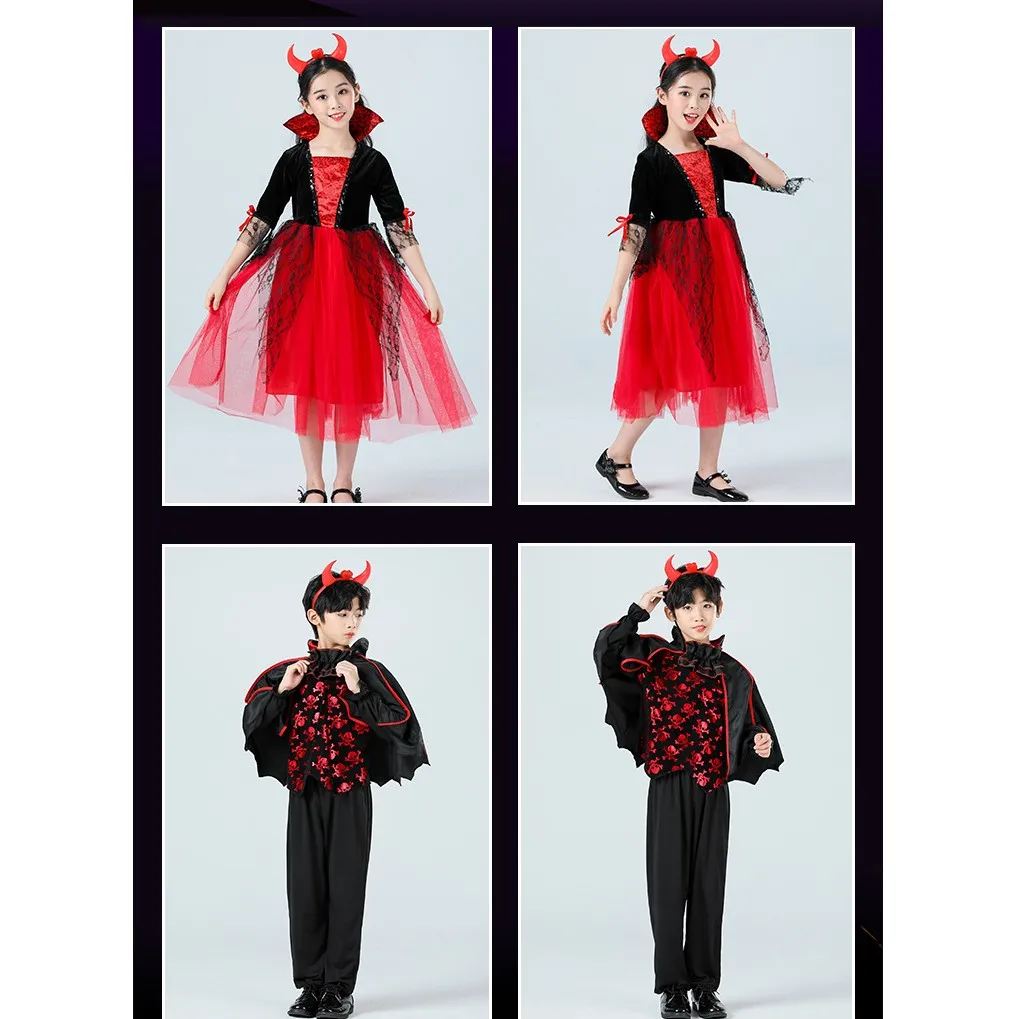 Child Vampire Costume for Boy Girl Scary Halloween Red Vampire Costume for Kids Dress Up Outfits