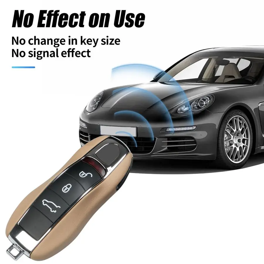 غطاء مفتاح فوب أصفر من الجلد متوافق مع غطاء مفتاح بورش مفتاح فوب شل بديل متوافق مع بورش كايين بانامر #4