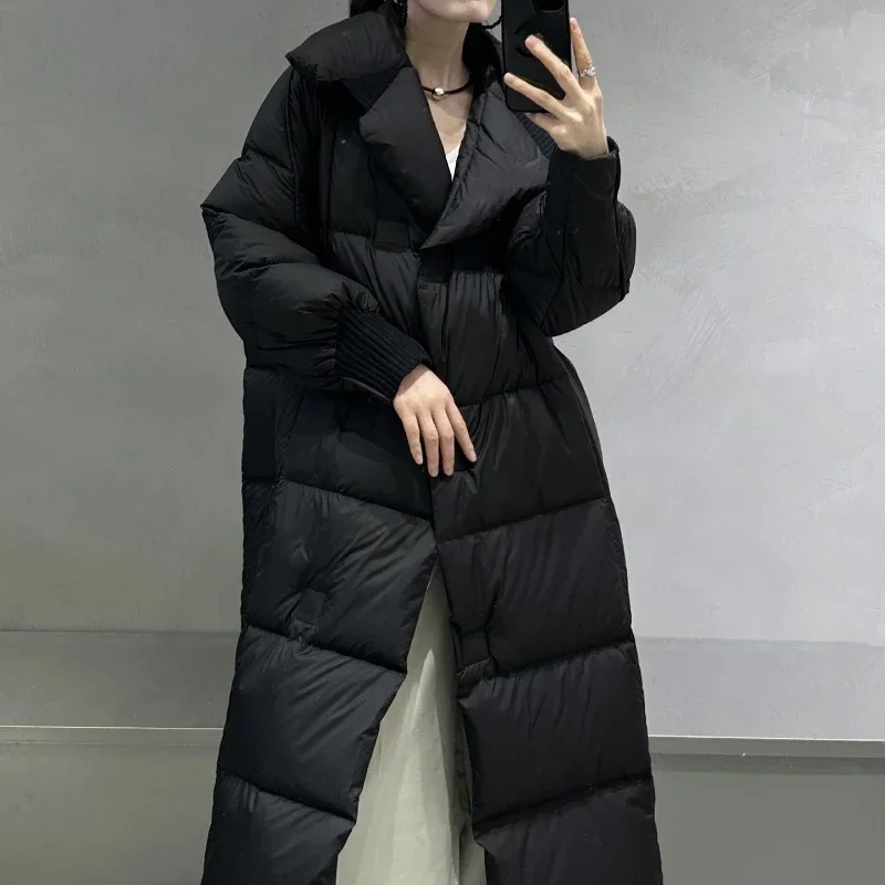 Long Winter Coat Female Lapel Coats Down Fashion Thicken Quilted Down Jacket  Windproof Warm Loose Parkas Puffer Women Jacket