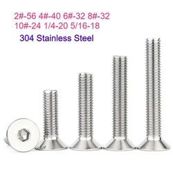 UNC 304 Stainless Steel Hex Hexagon Socket Flat Countersunk Head Screw Bolt 2#-56 4#-40 6#-32 8#-32 10#-24 1/4-20 5/16-18