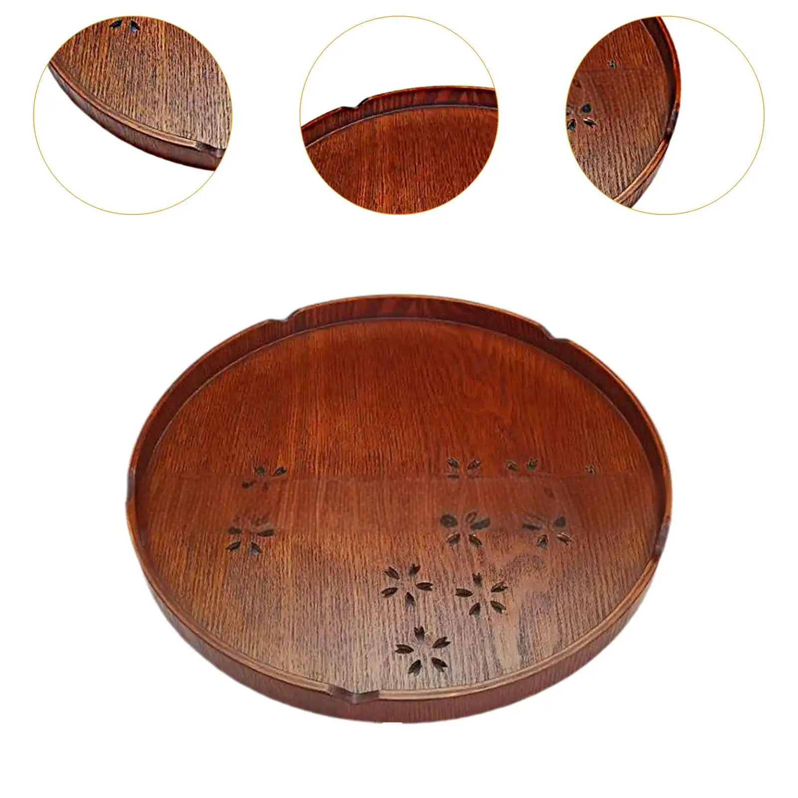 Round Wooden Tray Plate Handmade Tea Tray Decorative Kitchen Tray Japanese Tea Tray for Bathroom Decor Table Ottoman Household