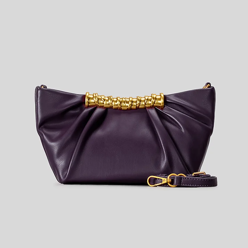 

Elegant Ruched Hobos Clucth Bag Luxury Designer Metal Handle Women Handbags Soft Pu Leather Shoulder Crossbody Bags Party Purses