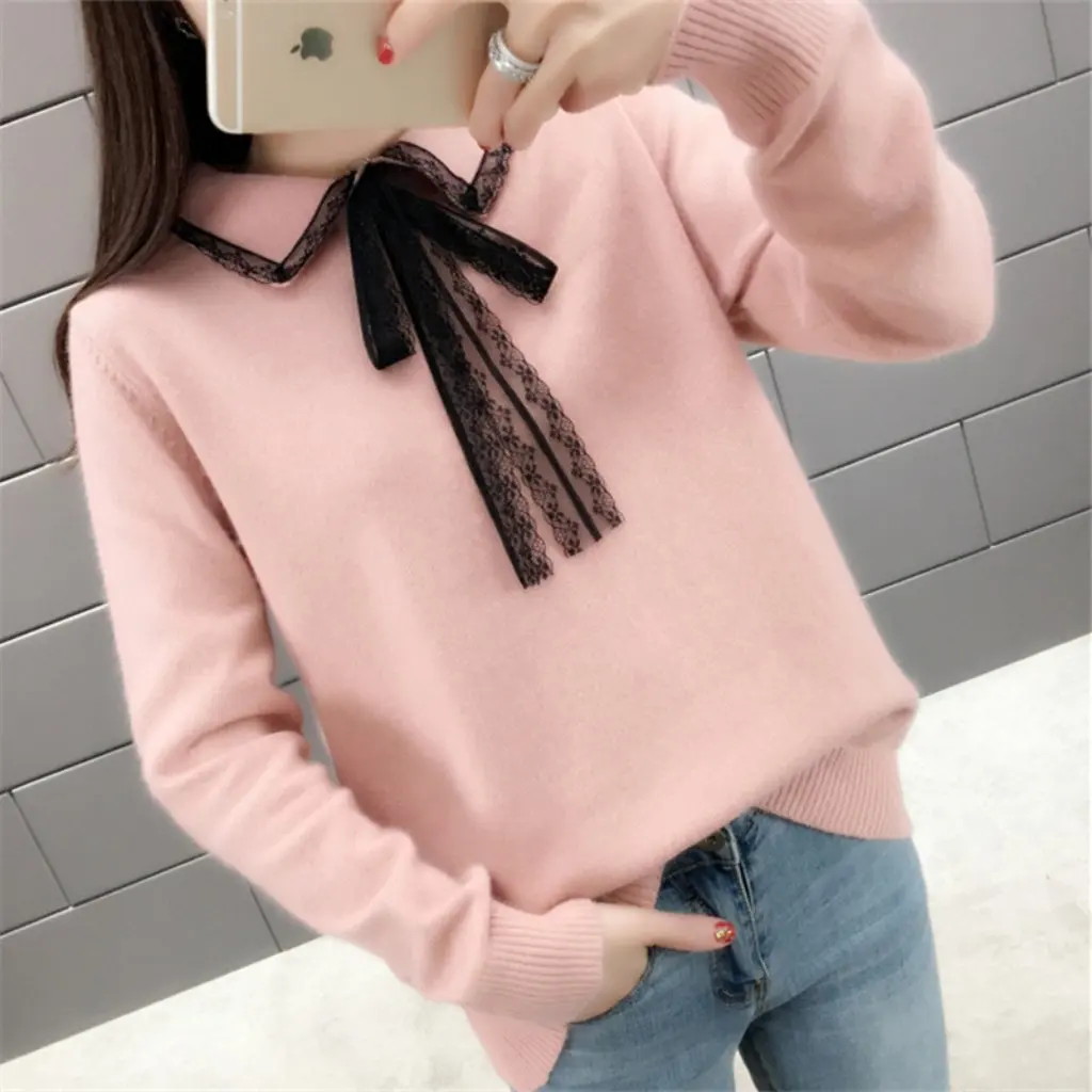 

Women's Long Sleeve Knitted Shirt Autumn Winter Korean Style Loose Fairy Sweater Base Top for Casual Wear