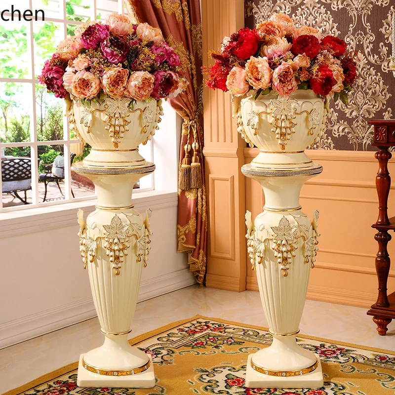 

HTT ceramic floor-to-ceiling vase high large light luxury decorative flower pot TV cabinet living room ornament next to sofa