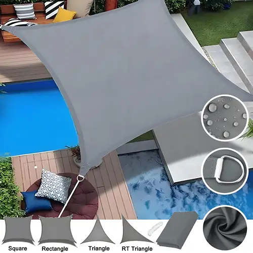 Vela parasol gris, toldo protector solar impermeable para jardín, dosel con cuerdas libres, 95% bloque UV, dosel para sombra, cubierta para refugio de jardín
