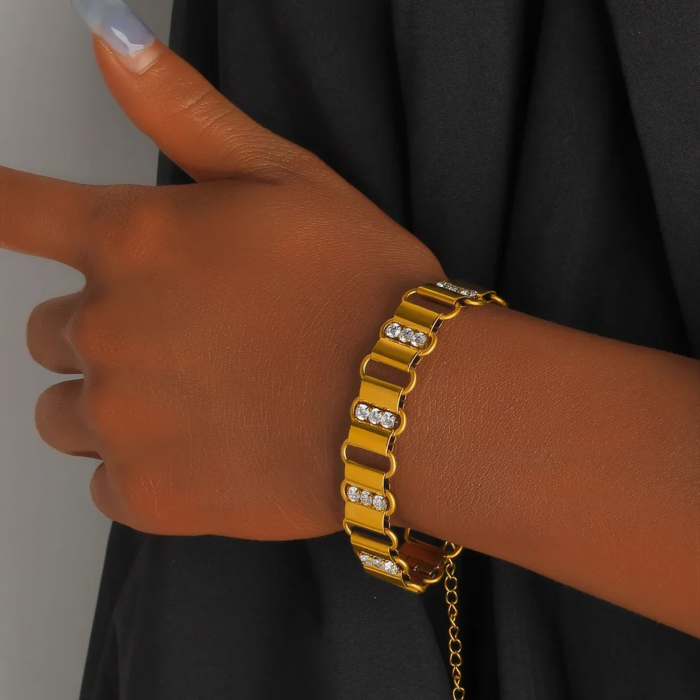 DIY accessories Cantonese jewelry cross-border European and American titanium steel gold-plated bracelet women's geometric block