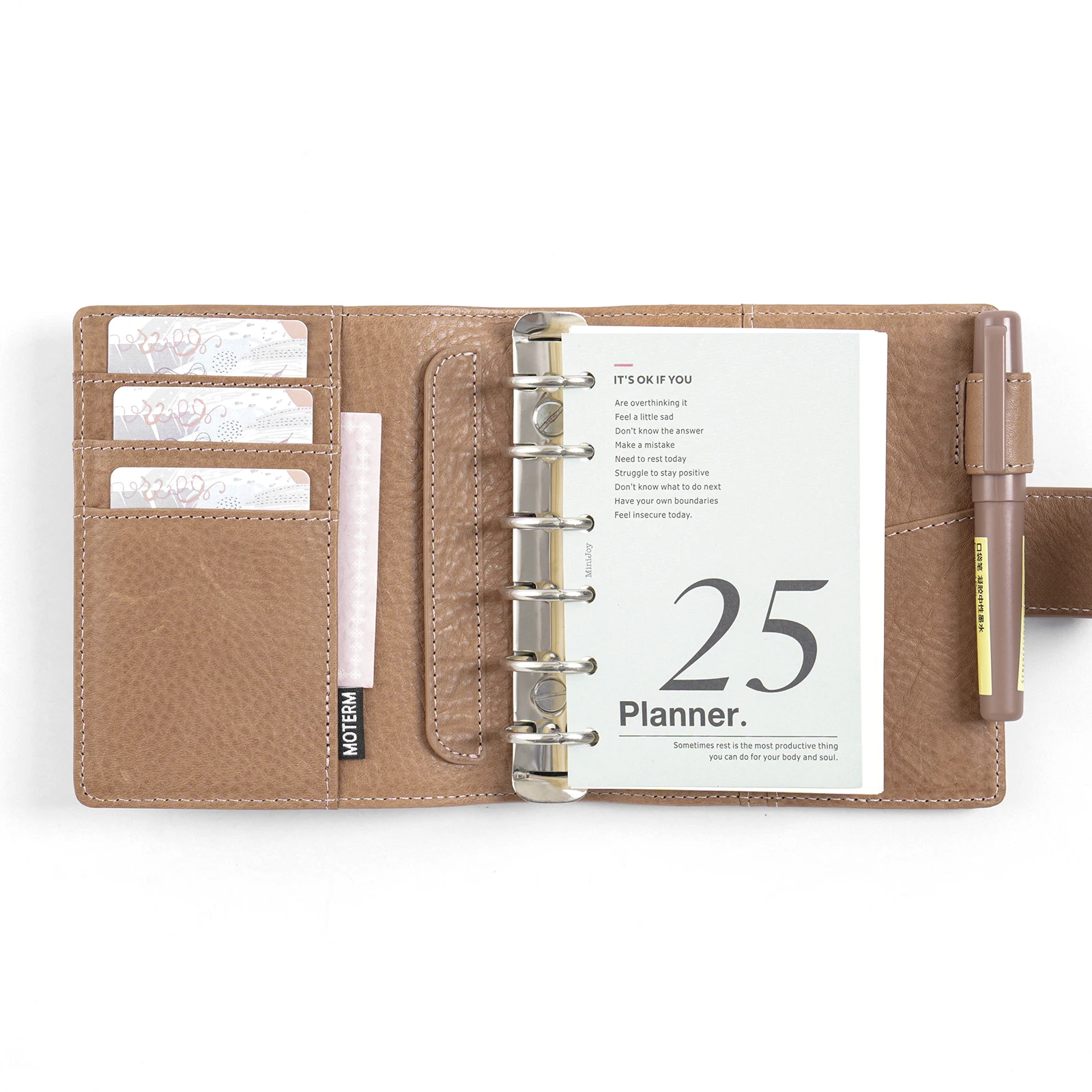 Moterm Elite Collection Pocket/A7 Size Rings Planner with 25mm Rings Vegetable Tanned Leather Notebooks Organizer Diary Journal
