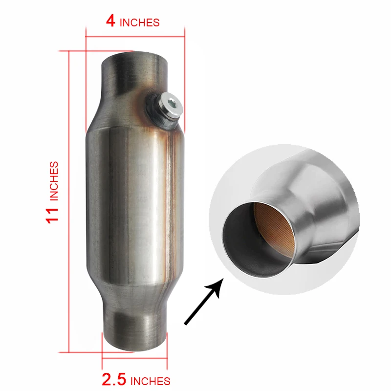 

Stainless Steel Direct Fit 2.5 Inch Inlet Outlet Universal High Flow Catalytic Converter with O2 Port EPA Compliant
