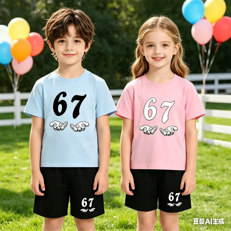 

T Shirt Boy Girl Summer 3-12 Age New Model 2Piece Set Comfortable Breathable 67Children Sportswear Casual Short Sleeve+Shorts