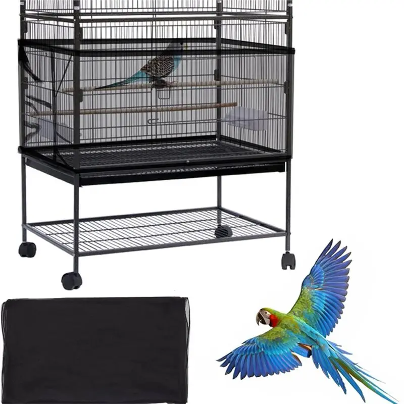 B97A-Adjustable Nylon Mesh Net Large Bird Cage Cover, Birdcage Cover Skirt, Bird Cage Seeds Catcher, Seeds Guard For Parrot