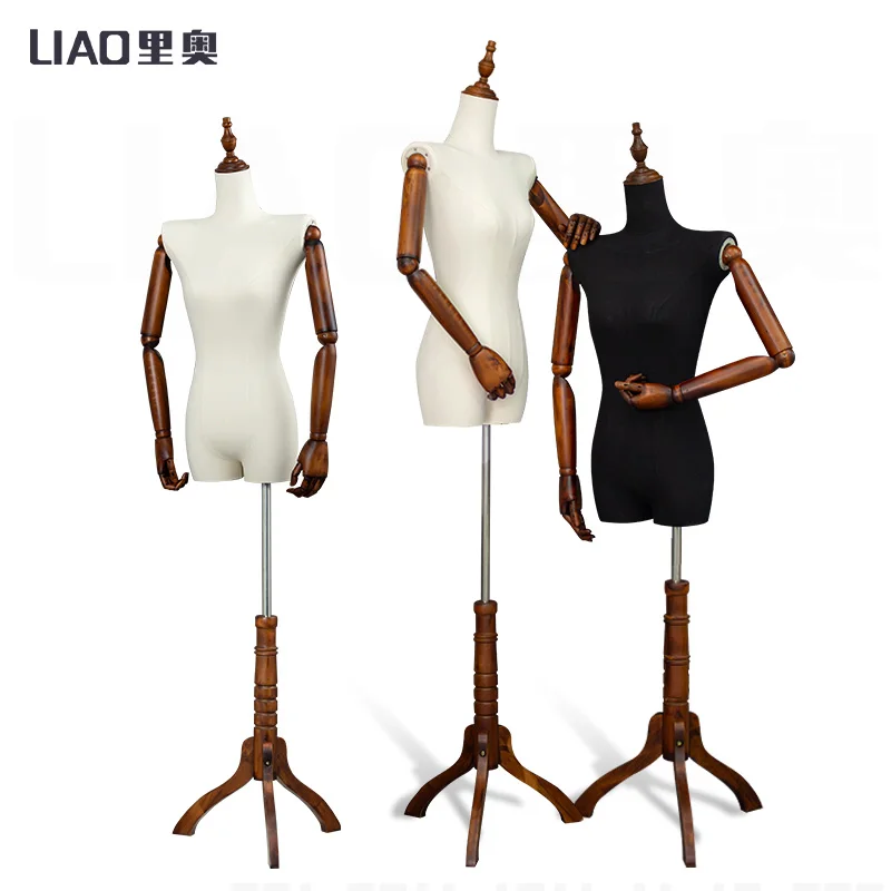 boutique Mannequin body stand for bridal dresses A female dummy with Wooden arms stereoscopic women clothing display