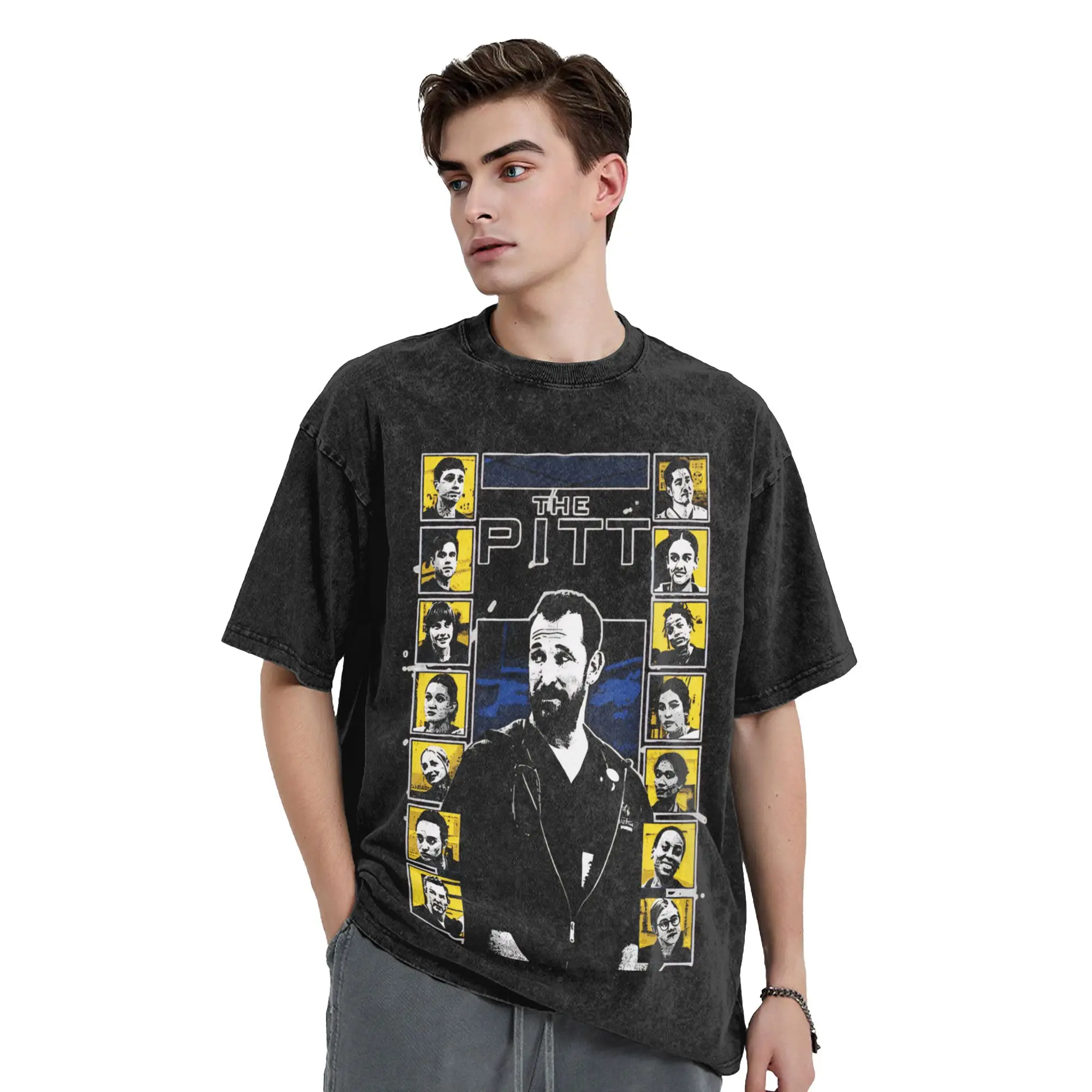 The Pitt Movie T Shirt Washed Short Sleeve Oversize T-Shirt  Fashion for Men Women Tops Streetwear Graphic Printed Tops Tees