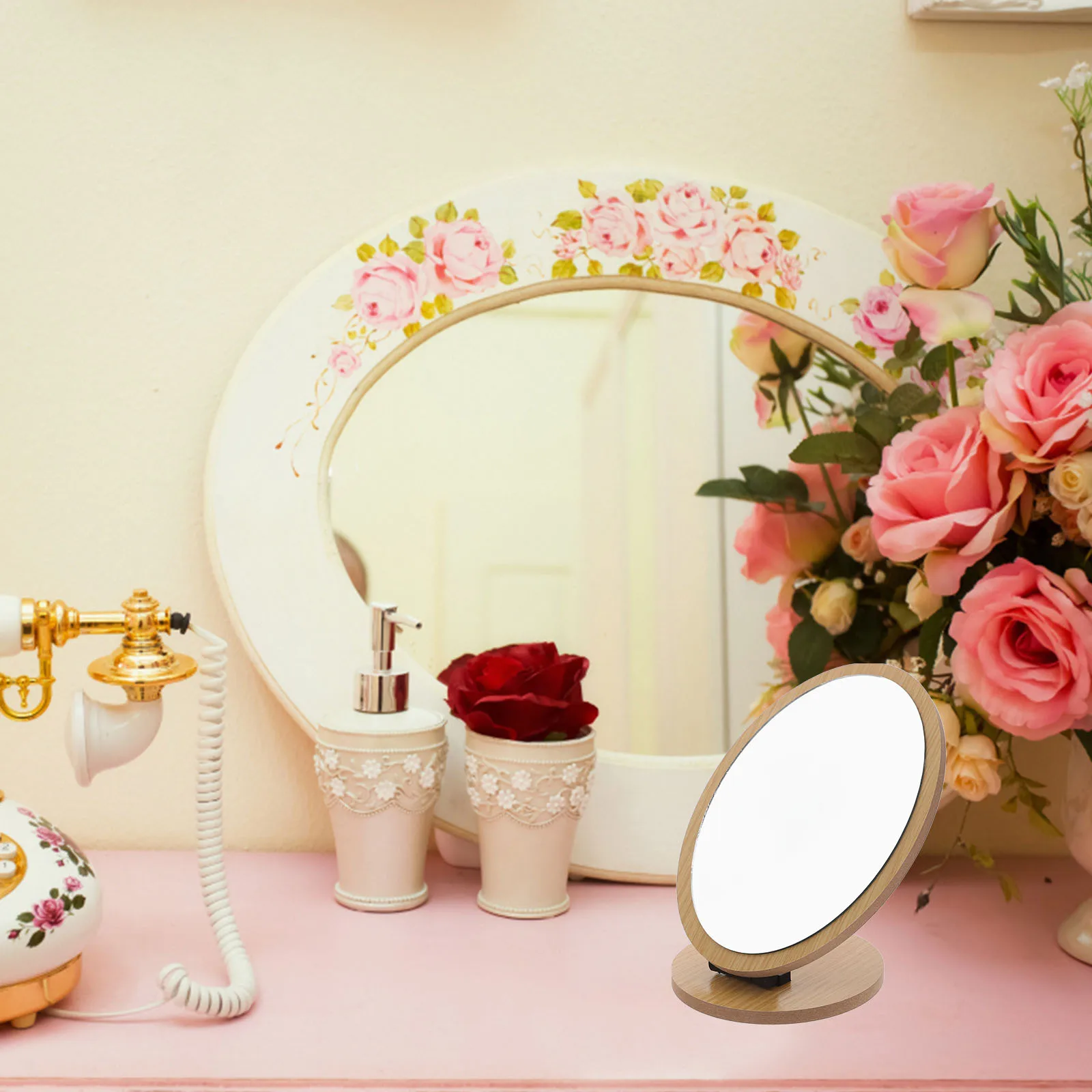 1 قطعة مرآة ماكياج قابلة للطي سطح المكتب مقاومة للخدش مرآة تصميم كرتوني أنيق لصالون غرفة النوم