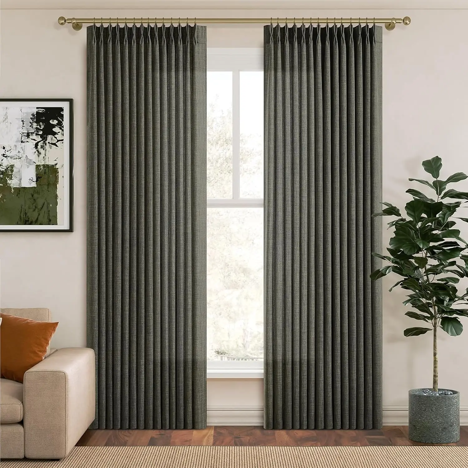 

Sheer Curtains 40x90 Inches Long, Linen Pinch Pleated Curtains for Living Room and Bedroom - Light Filtering Room Darkening