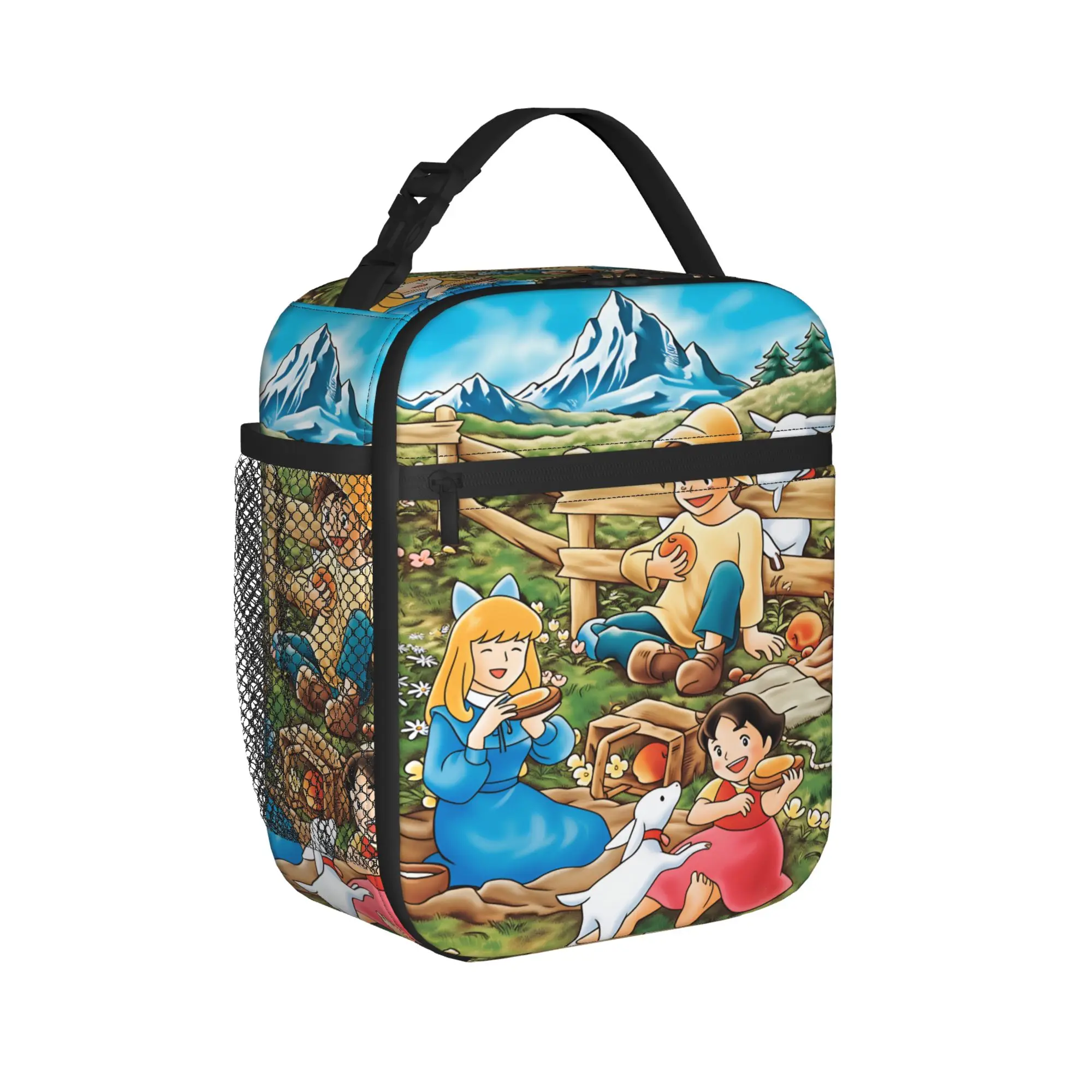 Happy Heidi Lunch Bag  Travel Lunch Box For Men Kawaii Graphic Thermal Lunch Bags Oxford Portable Zipper Cooler Bag