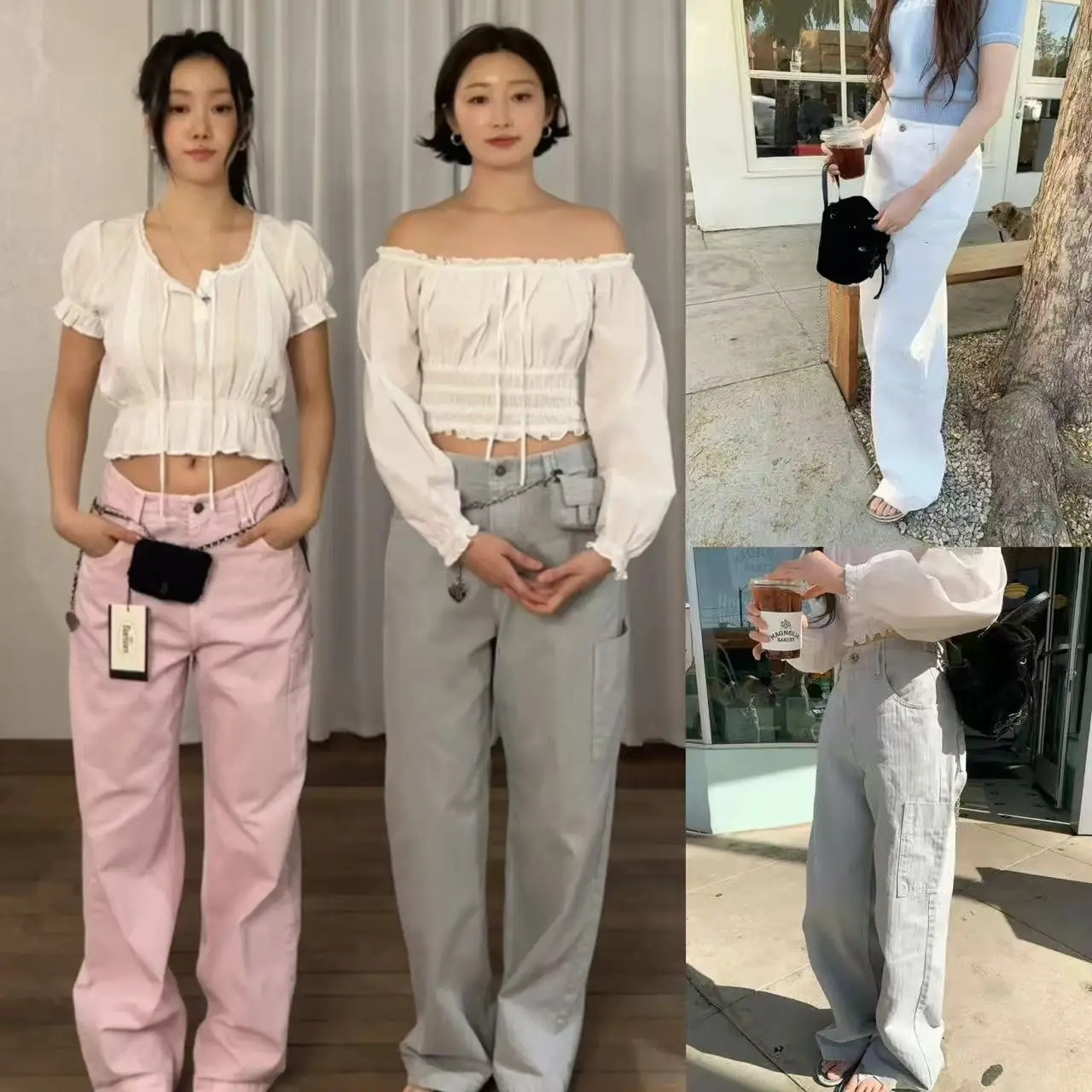 Loose Women's Workwear Jeans Korean Style High Waist Straight Leg Casual Pants Adjustable Waist Loose Fit Street Style