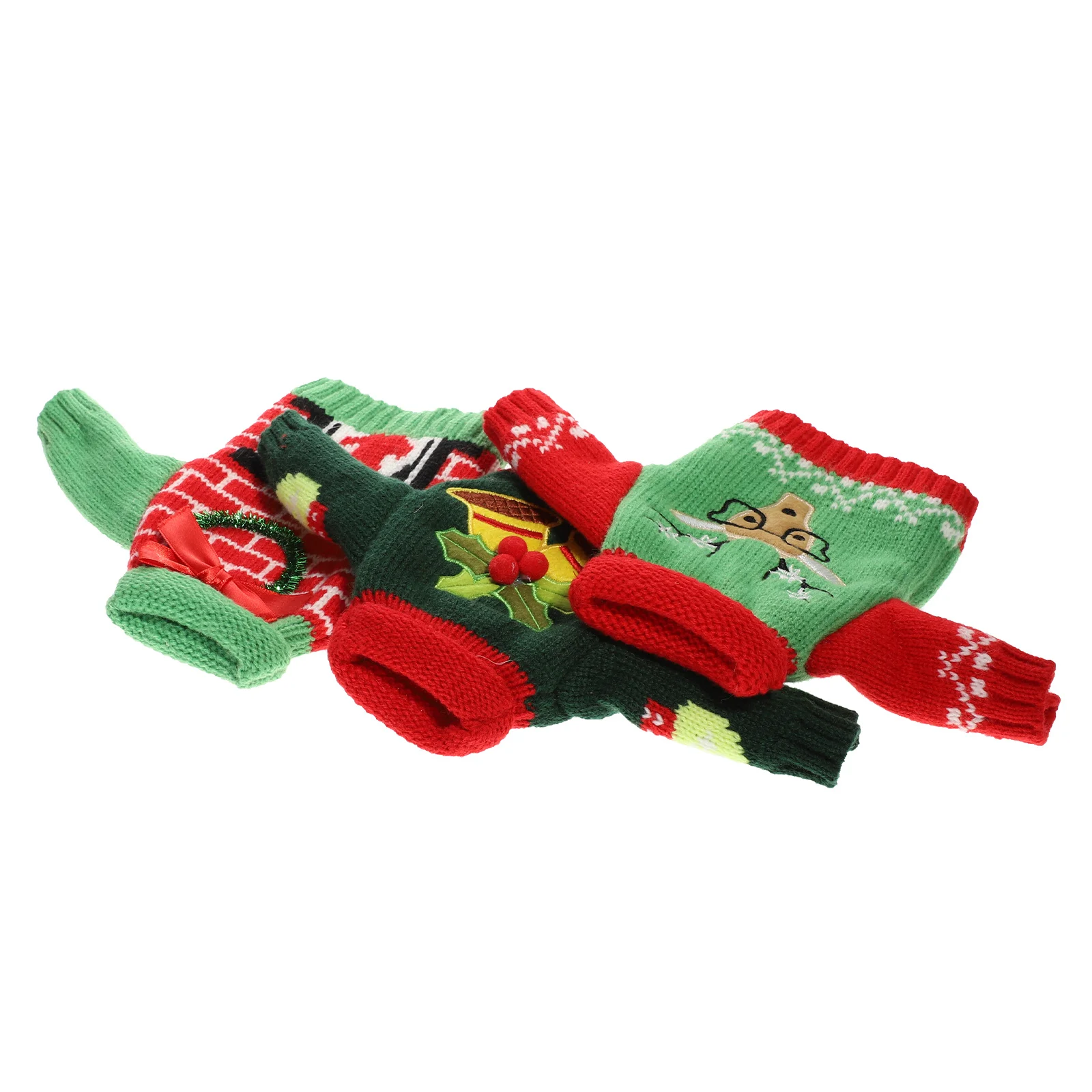 

3pcs Christmas Wine Bottle Cover Knitted Design Holiday Party Decor Creative Bottle Sleeve For Home Bar Kitchen Counter