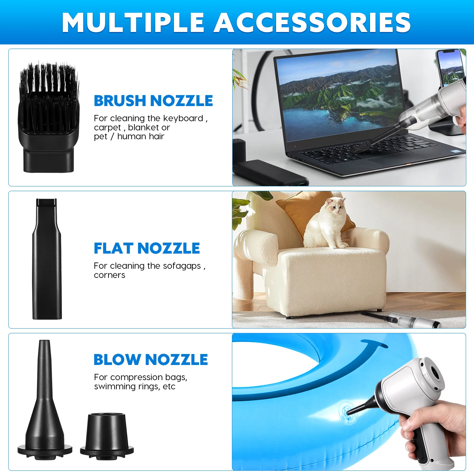 

Portable Car Vacuum Cleaner Handheld Cordless HL-107 Brooklyn Gray Strong Suction Wireless Charging Dust Removal Pet Hair Debris