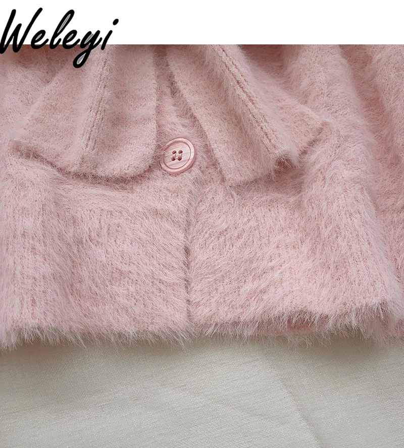 Gentle Pink Imitation Mink Fleece Sweaters Woman Autumn and Winter 2024 New Loose Sweet Women's Long-sleeved Knitted Sweater Top