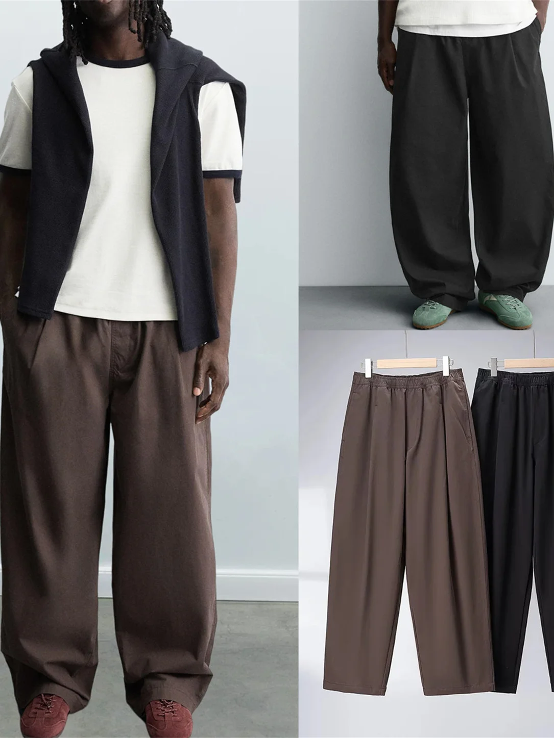 

Мужские модные плиссированные брюки с эластичной резинкой на талии-длинные брюки, Новое осеннее поступление, повседневные повседневные деловые брюки из смеси хлопка