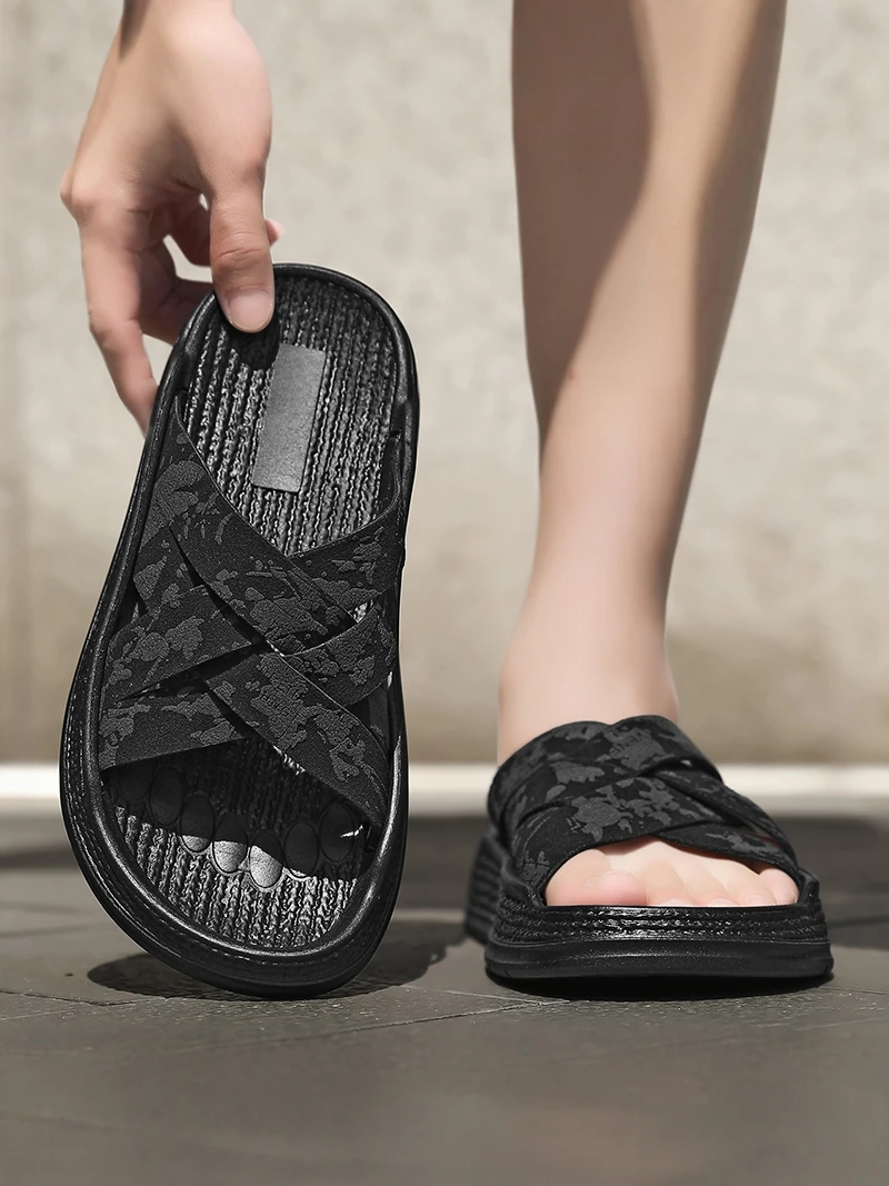 Men's Outdoor Casual Slip-On Sandals Summer Anti-Odor Sports Thong Slippers Beachwear High Friction Synthetic Leather Upgraded