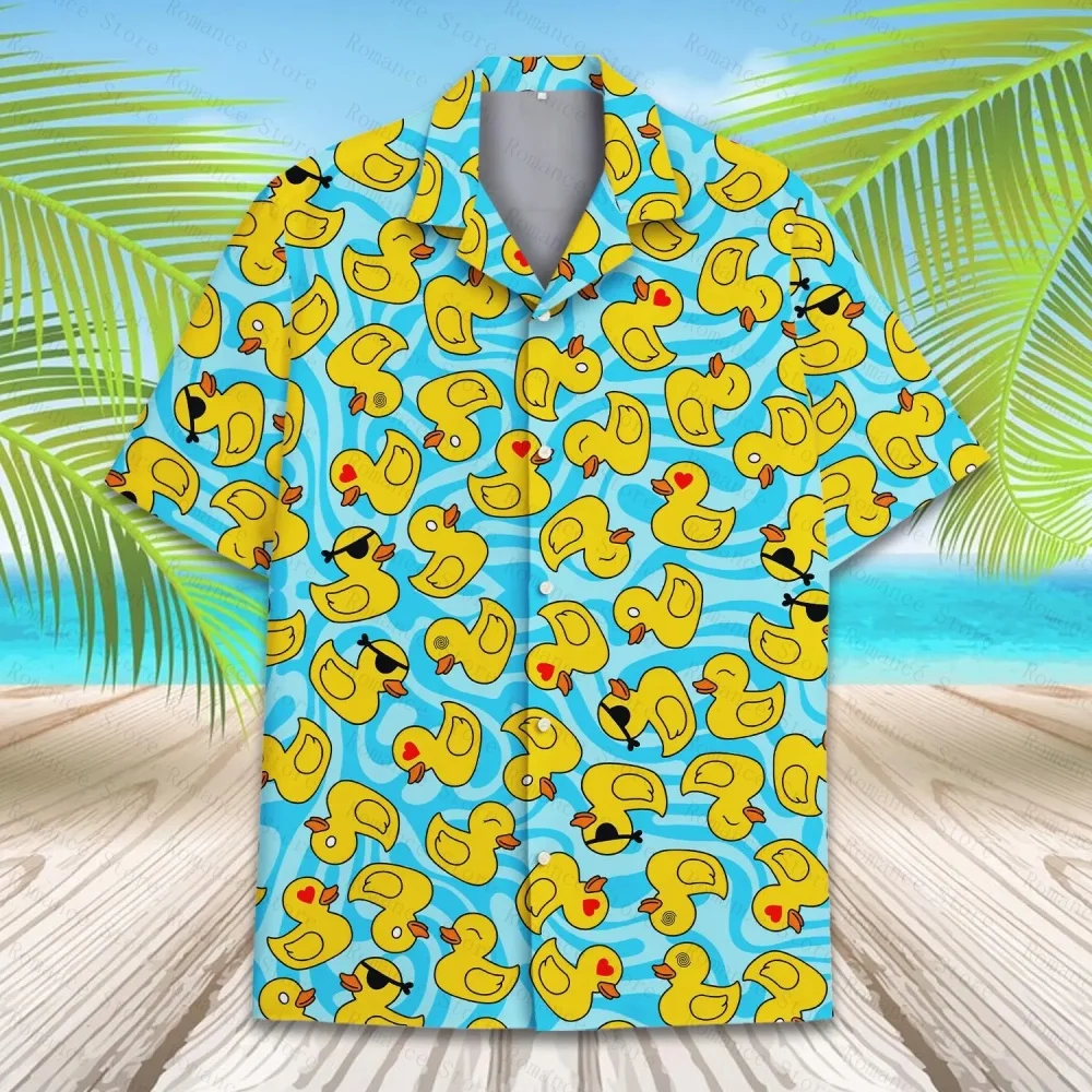 Funny Rubber Duck Hawaiian Shirt for Men Shirts Pattern Duck Short Sleeve Button Down Shirt Hawaiian Shirt Men's Shirts Summer