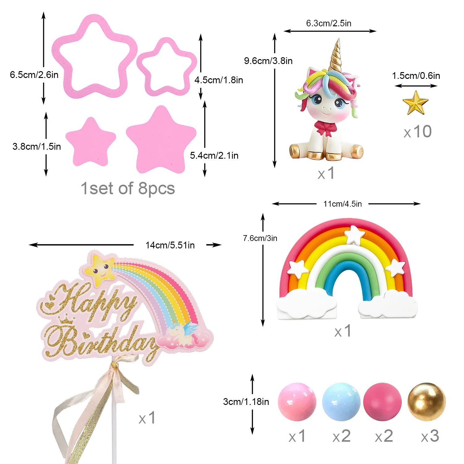 29pcs Unicorn Cake Decorations Luxury Rainbow Stars Unicorn Balls Unicorn Cake Topper for Birthday Party Baby Shower Supplies