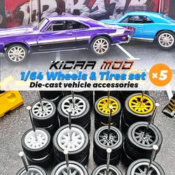 1/64 Front small and Rear Big Wheels with Detachable Rubber Tires for Model Cars Refiting Parts for Hotwheels (for 5 Cars)