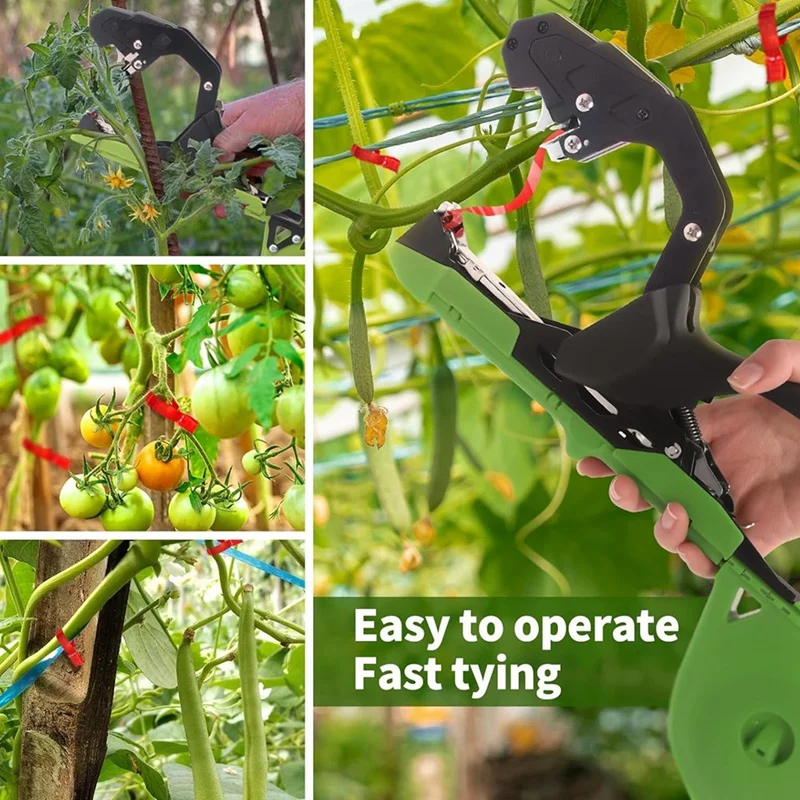 Plant Tying Machine, With 10000Pcs Staple 10 Rolls Tape Green & Black For Tomatoes,Vegetable Garden