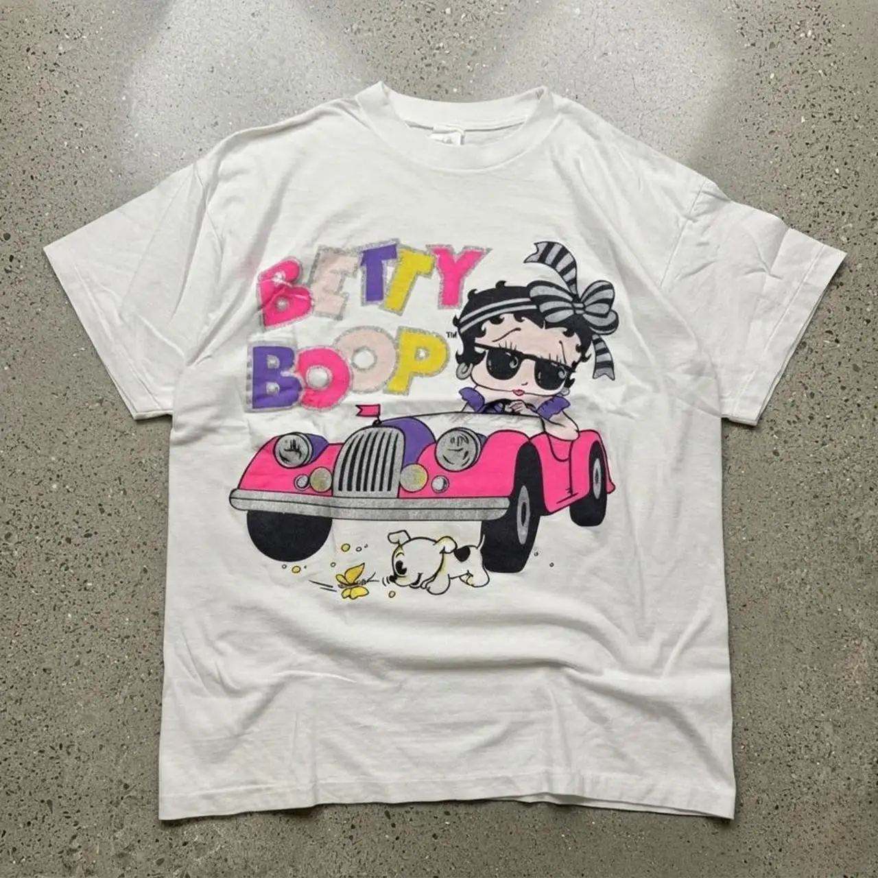 Betty Boop Pink Car Cartoon Print T Shirt Unisex Loose Oversized Harajuku Streetwear Cotton Summer Graphic Men's T-shirts