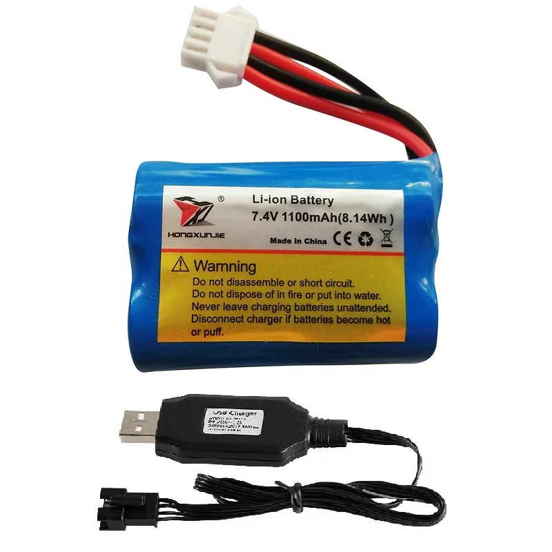 (SM4P) 7.4 فولت 1100 مللي أمبير 18500 بطارية ليثيوم أيون/شاحن USB لـ HJ808 HJ812 HJ813 UDI 001 UDI001 HQ960 قارب التحكم عن بعد