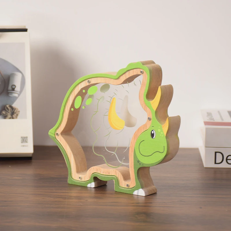 1Pc Holz Dinosaurier Form Spardose Sparschwein Kinder Münze Lagerung Fall Kinder Bargeld Sparen Transparent Wohnkultur