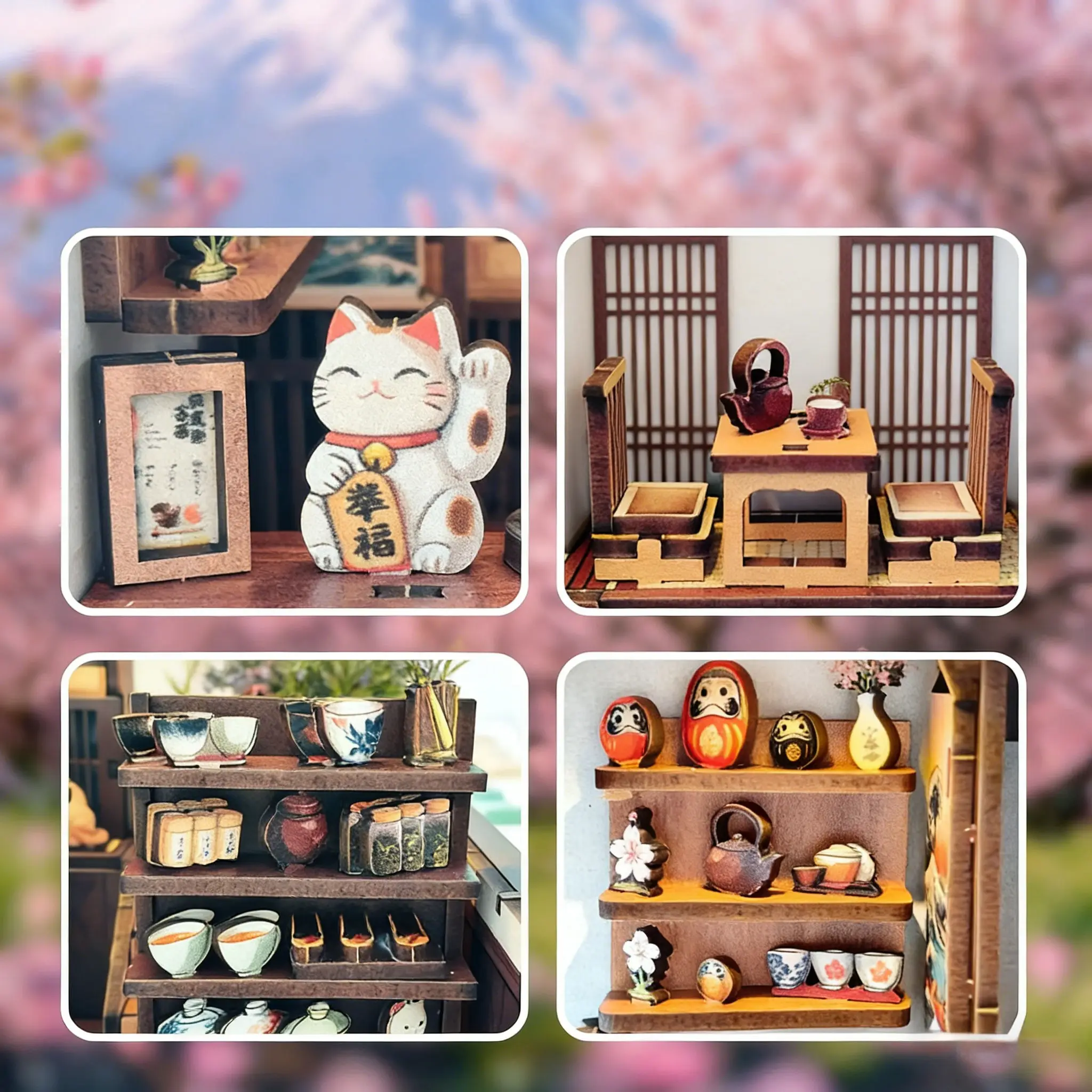 مجموعة أدوات منزل الشاي الياباني ساكورا وصلت حديثًا - لغز مشهد خشبي مصغر، لعبة بناء مصنوعة يدويًا وهدية إبداعية #3