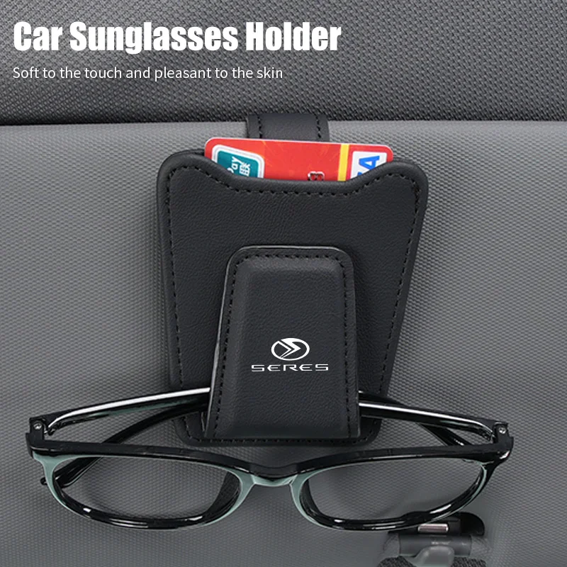 

Car Logo Leather Eyeglass Holder Sun Visor Card Sunglasses Storage For Seres M5 M7 2023 2022