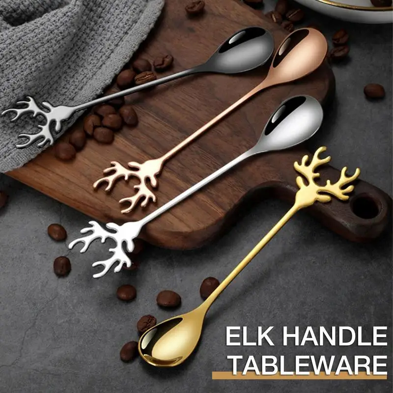 Kitchen Dessert Elk Head Soup Spoon Stainless Steel Soup Spoon Home Eating Rice Kitchen Cutlery Teaspoons Mixing Coffee Spoons