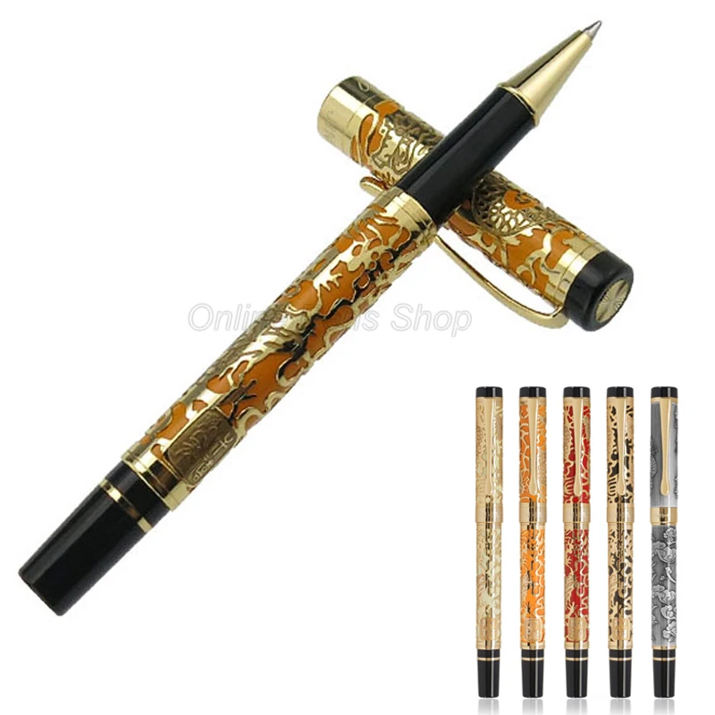 

Jinhao 5000 High Grade Metal Rollerball Pen Dragon Texture Carving Red & Golden For Office & School & Home Ink Pen JR003