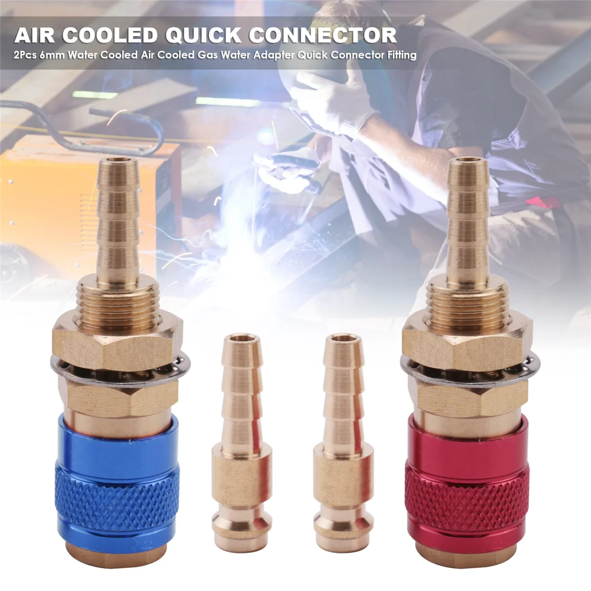 BABQ 2 uds 6mm refrigerado por agua adaptador de agua de Gas refrigerado por aire conector rápido para enchufe de soplete de soldadura MIG TIG, azul + rojo