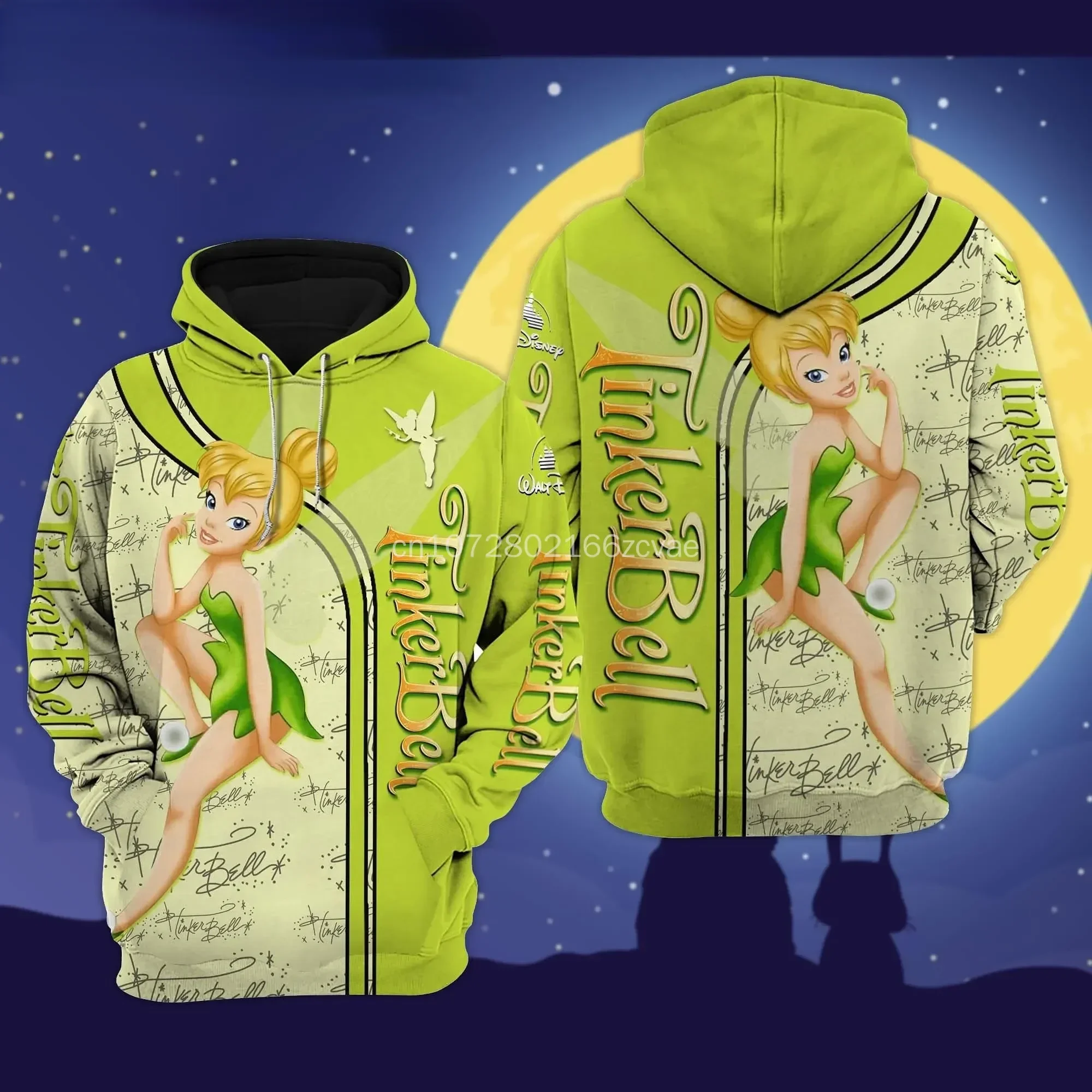 2024 Boys and Girls Spring and Autumn New 3d Printing Disney Tinker Bell Hoodies Children's Street Sports Clothing