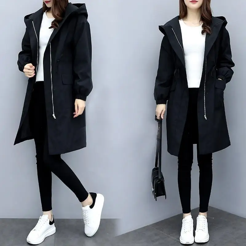 Thick fleece trench coat women winter long coat black  warm hooded Parka