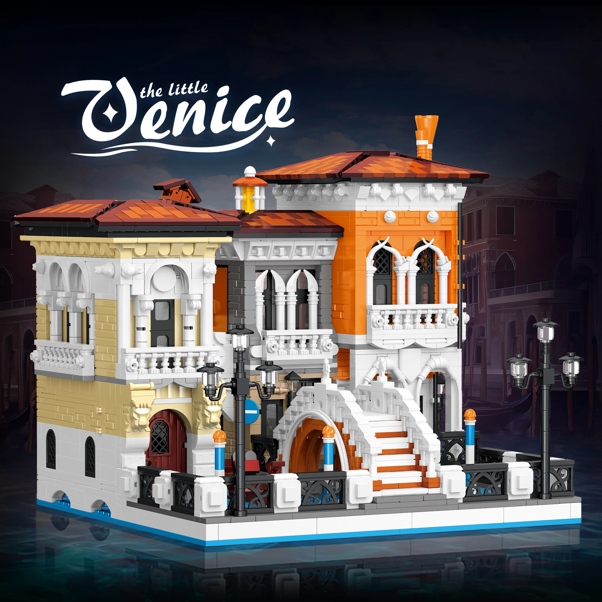 57025 Venice Canal Street View Building Blocks Modular House Model with Bridge Lamp Post DIY Assembly Ornament Gift for Adults