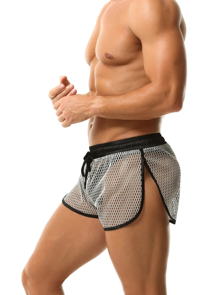 الرجال مثير انظر من خلال السهم السراويل شبكة صيد السمك الشرج شفافة الرجال جذوع شبكة الجوف الجانبين مفتوحة فضفاض سراويل بوكسر تنفس #5
