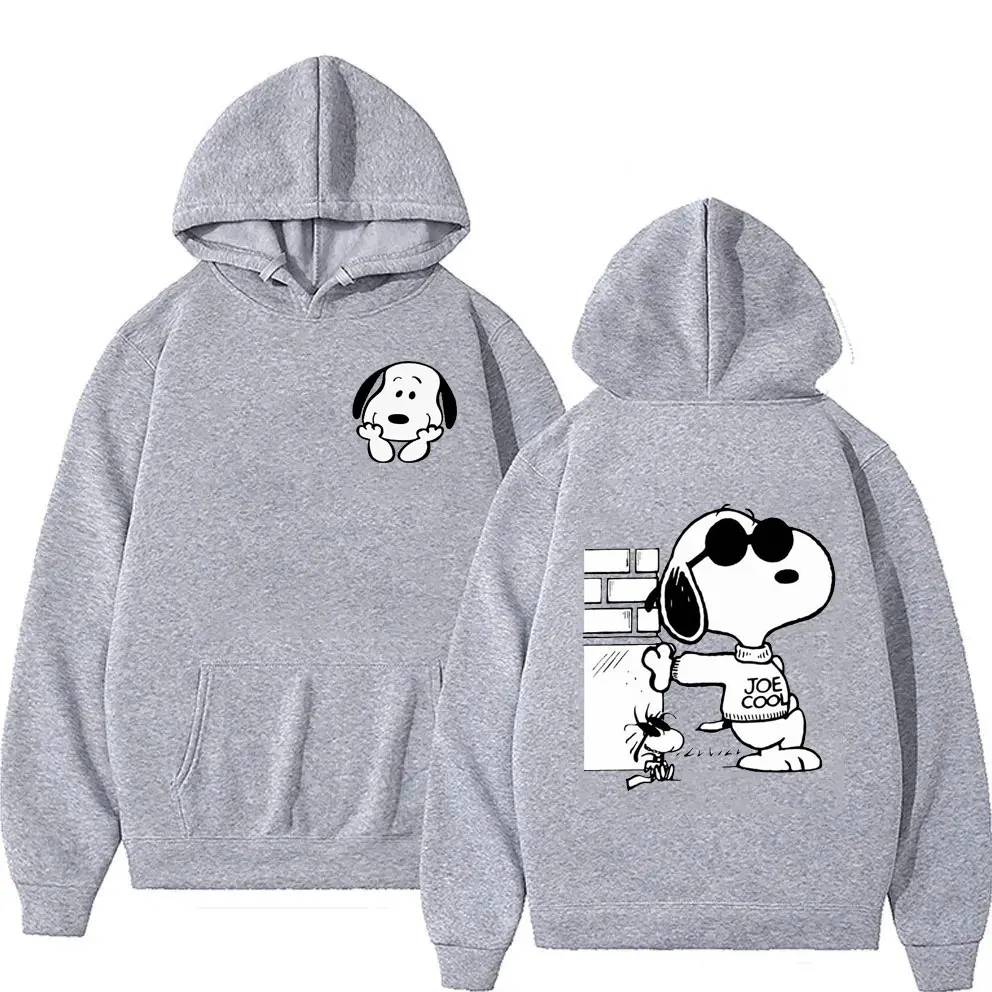 2024 New Snoopy Cartoon Anime Women Pullover Tops Spring Autumn Men Sweatshirt Black Couple Hoodie Clothes