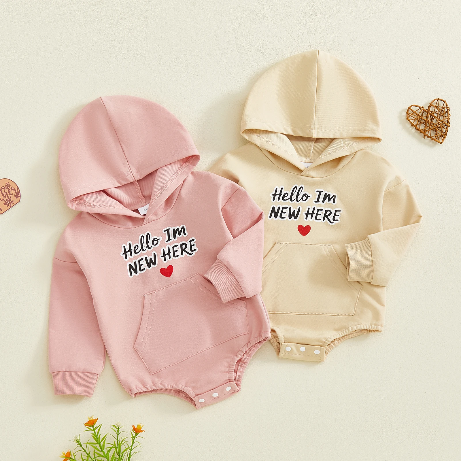 Toddler Infant Baby Girl Valentines Day Romper Letter Heart Print Long Sleeve Hooded Jumpsuit Cute Spring Fall Clothes