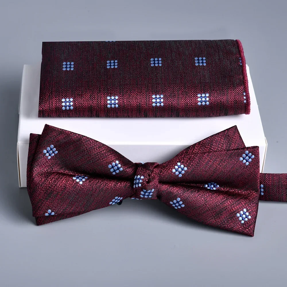 

Bow tie square scarf 2 sets striped jacquard professional formal dress business executive groom wedding festival wine red new