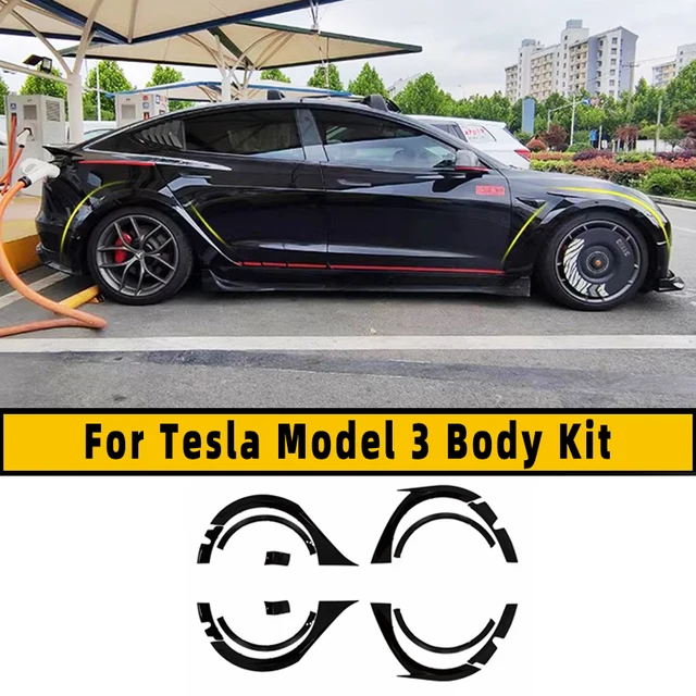 Dla 19-23 Tesla Model 3 Szeroki zestaw karoserii ABS Włókno węglowe Osłona przeciwbryzgowa Błotnik Zewnętrzna osłona wykończenia Spoiler Osłona koła Akcesoria
