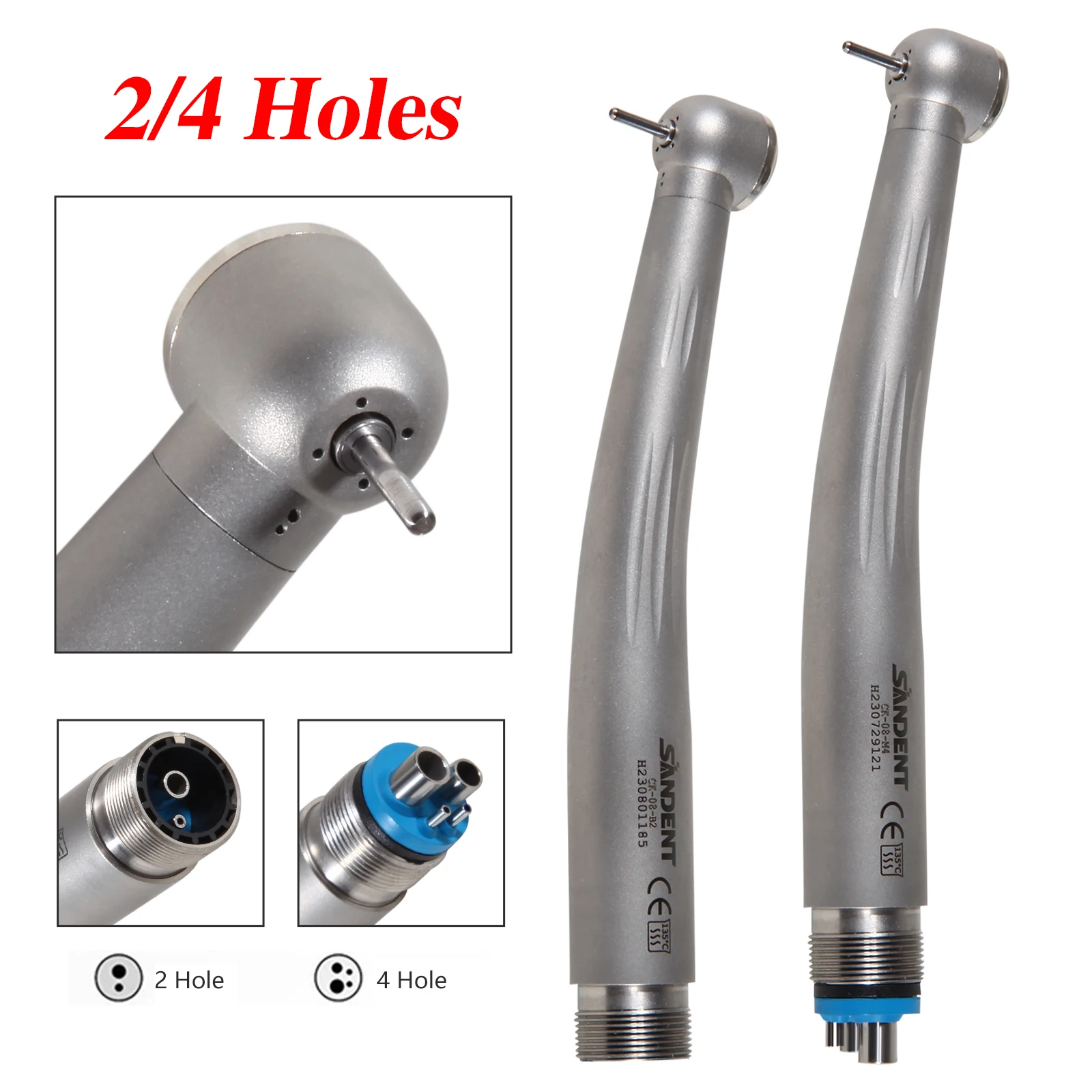 Dental High Speed Handpiece 4/2 Holes Single Point Water Spray Stainless Steel Integrated Machine Head Anti Suction Ceramic Bear