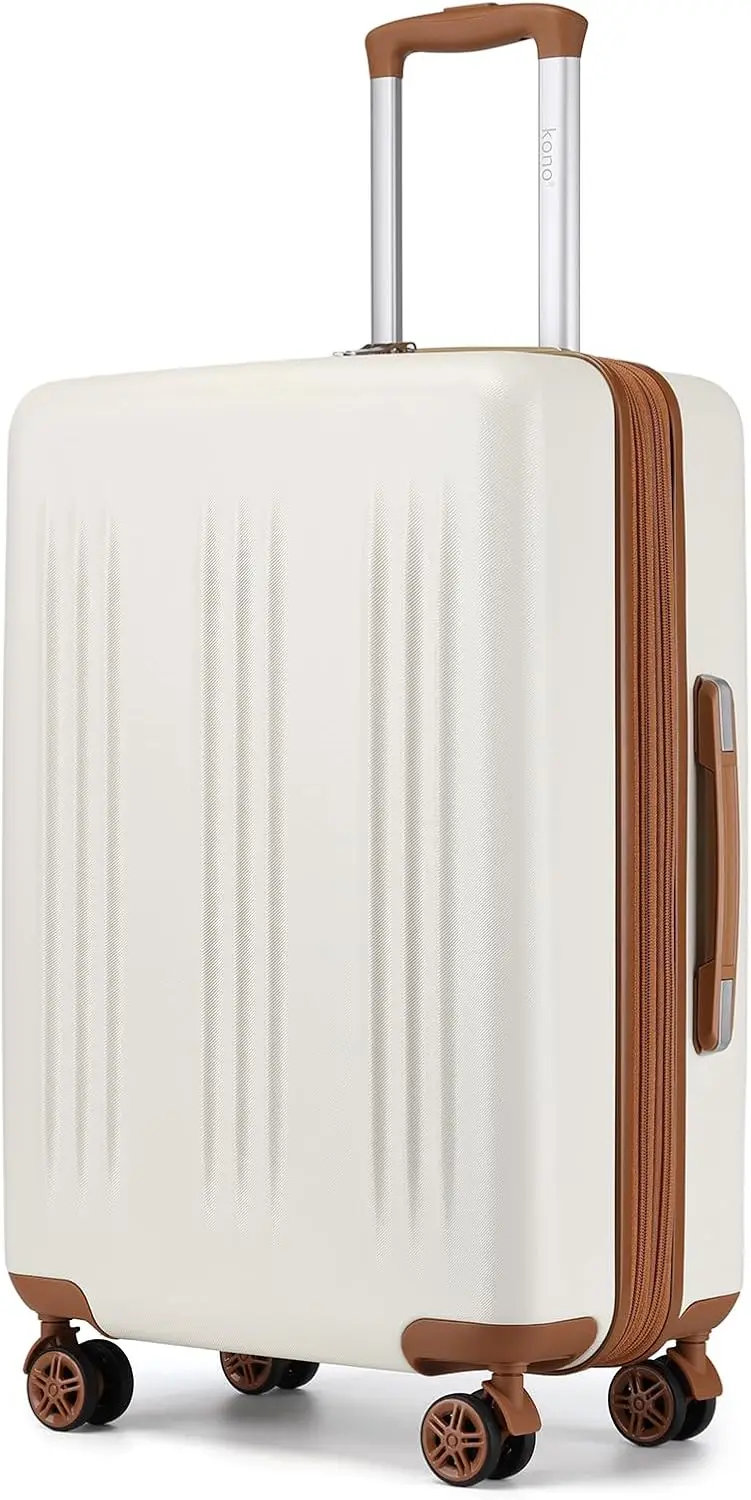 

28 Inch Hardside Expandable Luggage with Spinner Wheels, TSA Lock, Scratch Resistant, Cream White & Brown
