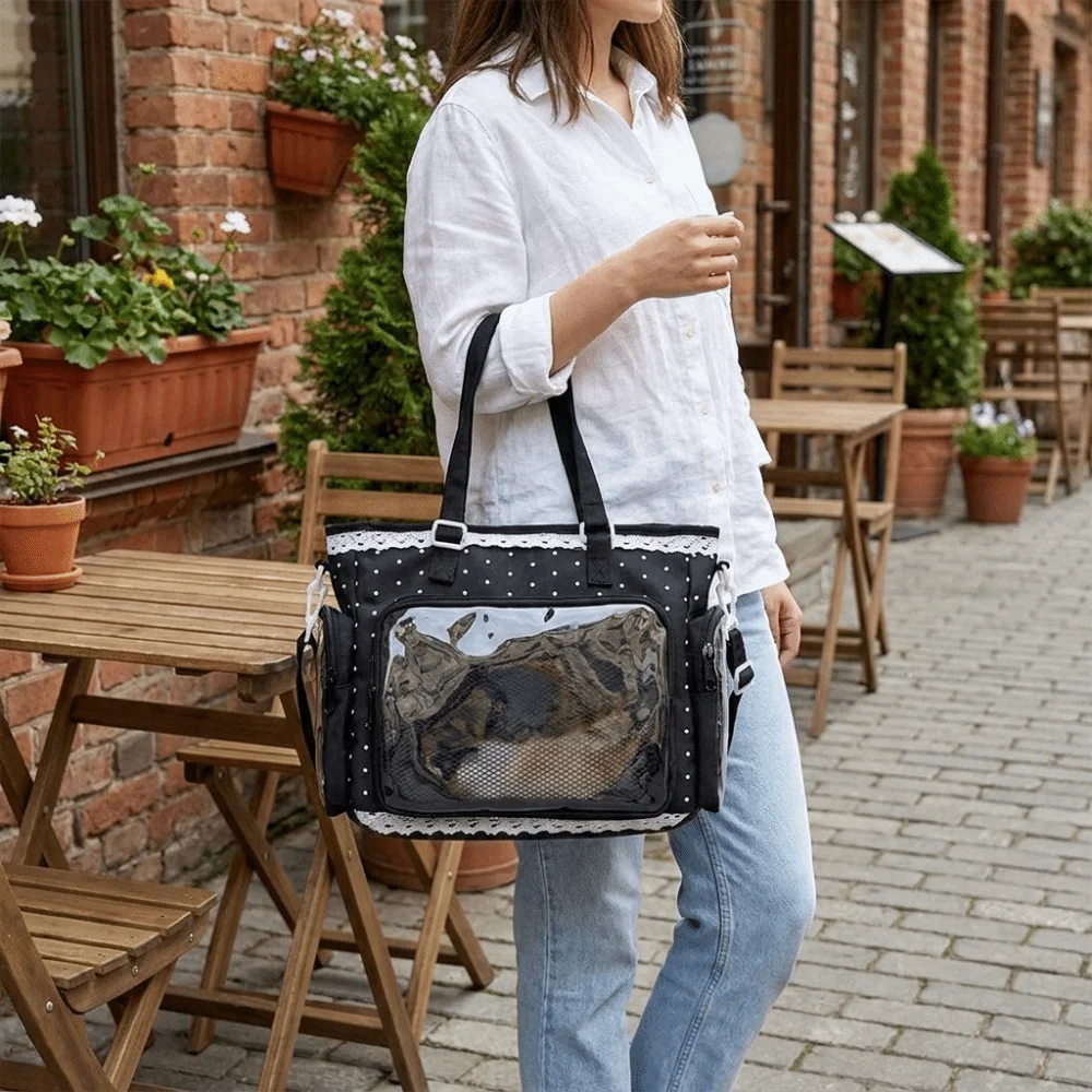 Cute Ballet Style Lolita Crossbody Bag Polka Dot DIY Transparent Itabag College Style Nylon Tote Bag Parties